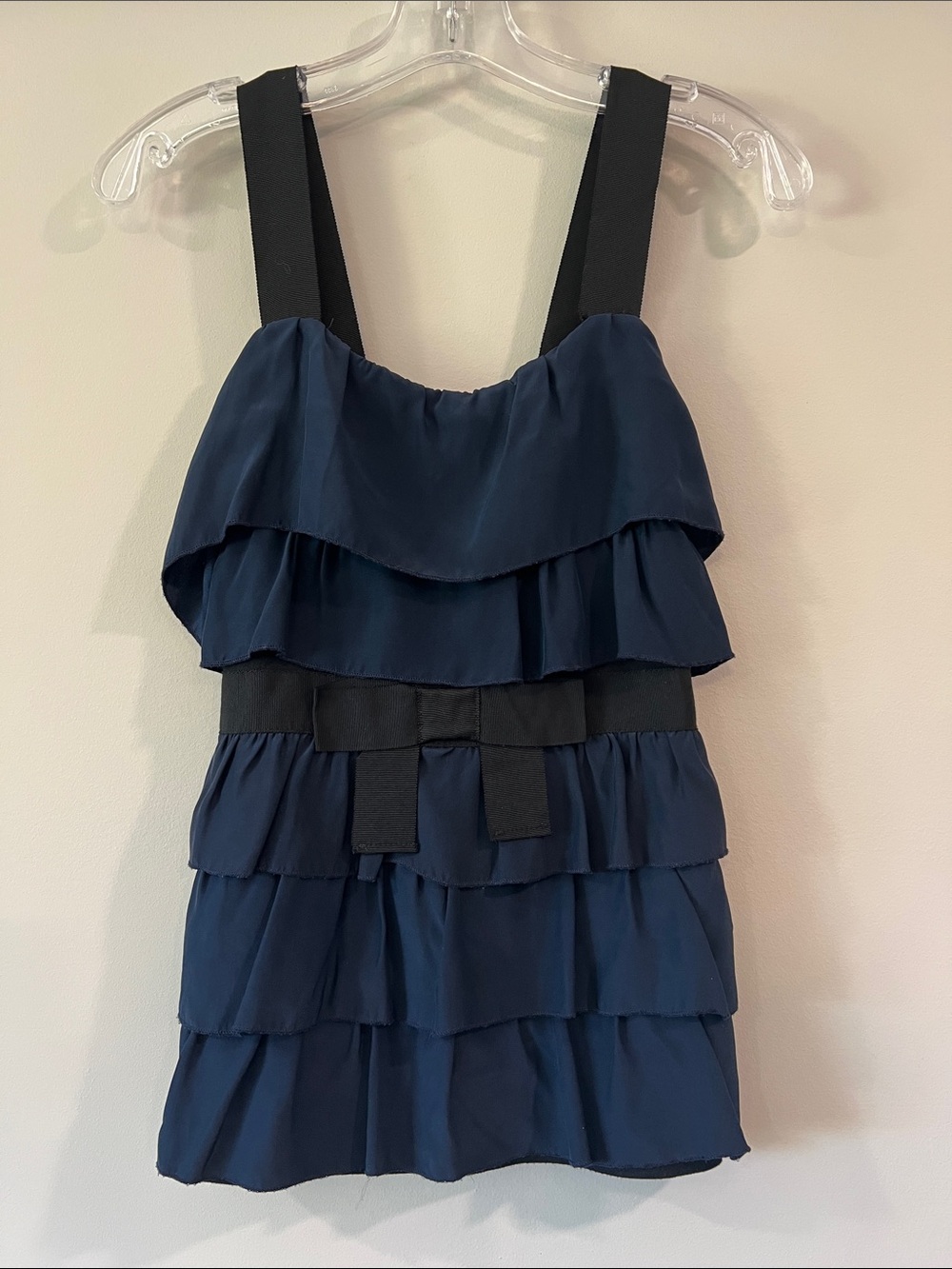 Y2K Navy Tiered Ruffle Tank - Witchy, Baby Doll, Navy/Black Straps